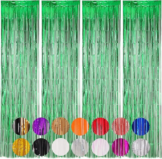 Voircoloria 4 Pack Green Foil Fringe Backdrop Curtains, St. Patrick‘s