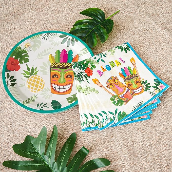 Aloha Luau Plates and Napkins Serves 50 Gusets 100PCS Hawaiian