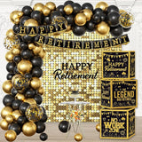 Happy Retirement Party Decorations Kit for Men Women Black Gold