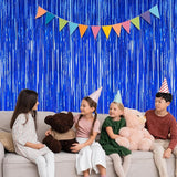 2 PCS Tinsel Backdrop, 3.28 FT x 7.05 FT Dark Blue Backdrop Curtains,