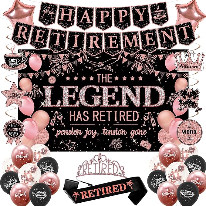 Retirement Party Decorations Women Black and Pink Happy Retirement