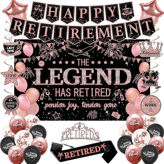 Retirement Party Decorations Women Black and Pink Happy Retirement
