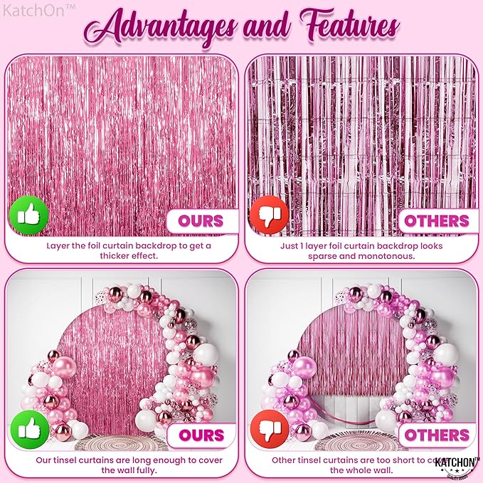 KatchOn, Pink Streamers for Party Decorations - XtraLarge 3.2x8 Feet,