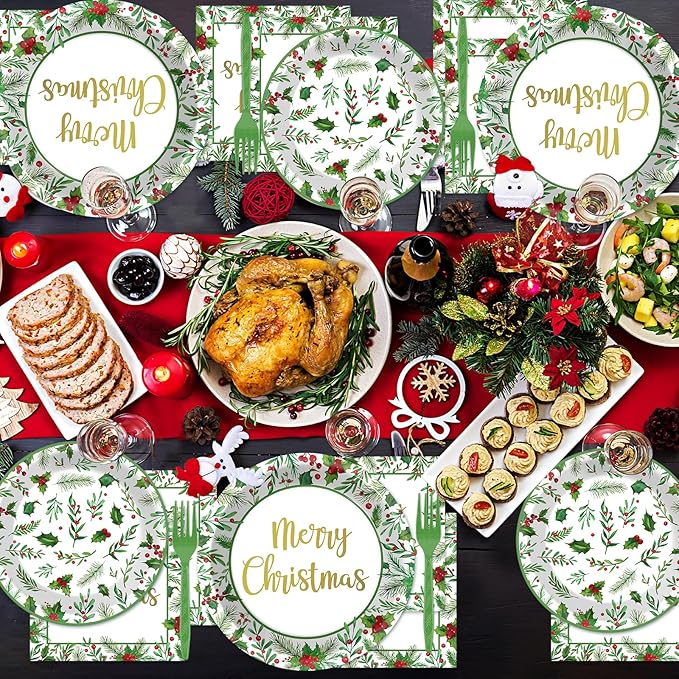 96PCS Christmas Paper Plates and Napkins Set Christmas Party