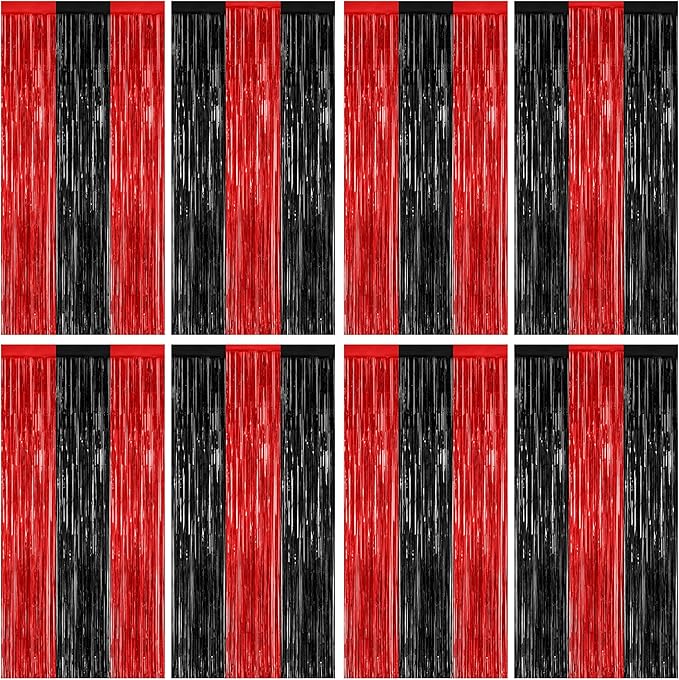 8 Pack Halloween Party Supplies, 3.28 FT x 7.05 FT Red and Black Foil