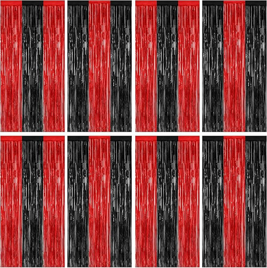 8 Pack Halloween Party Supplies, 3.28 FT x 7.05 FT Red and Black Foil