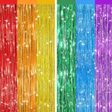 2Pack Rainbow Foil Fringe Curtains Backdrop Decorations, Rainbow