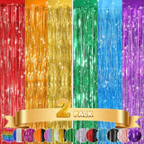 2Pack Rainbow Foil Fringe Curtains Backdrop Decorations, Rainbow