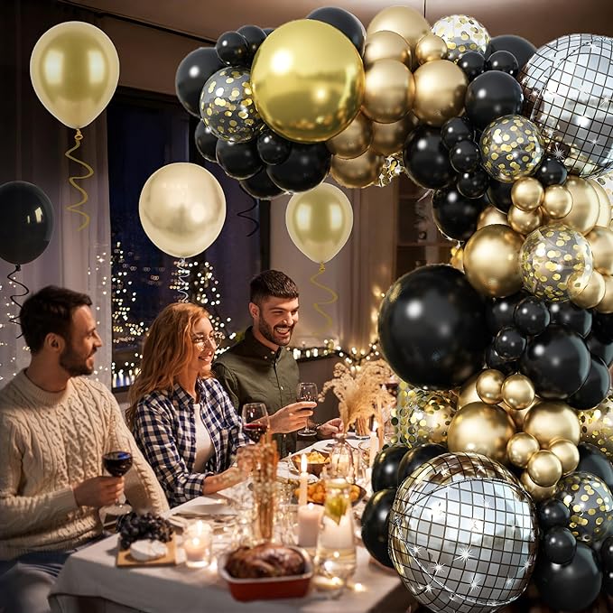 Black and Gold Balloons Garland Arch Kit 18 12 10 5 Inch Black
