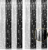 PIGETALE, 2 Pack 3.2 x 8.2 ft Black and Silver Foil Fringe Curtains