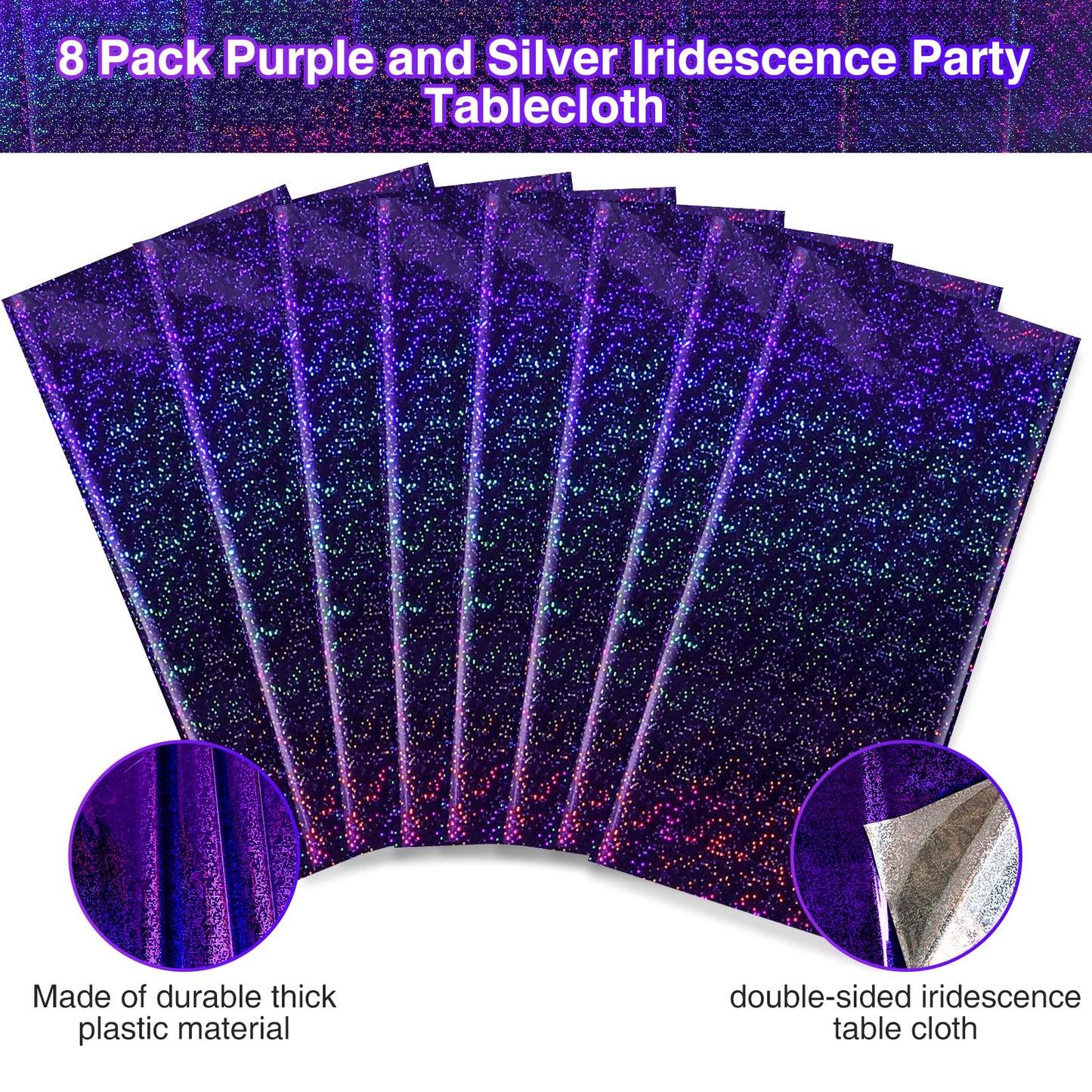 FunnyPars 8 Pack Iridescent Plastic Tablecloths Shiny Disposable Laser
