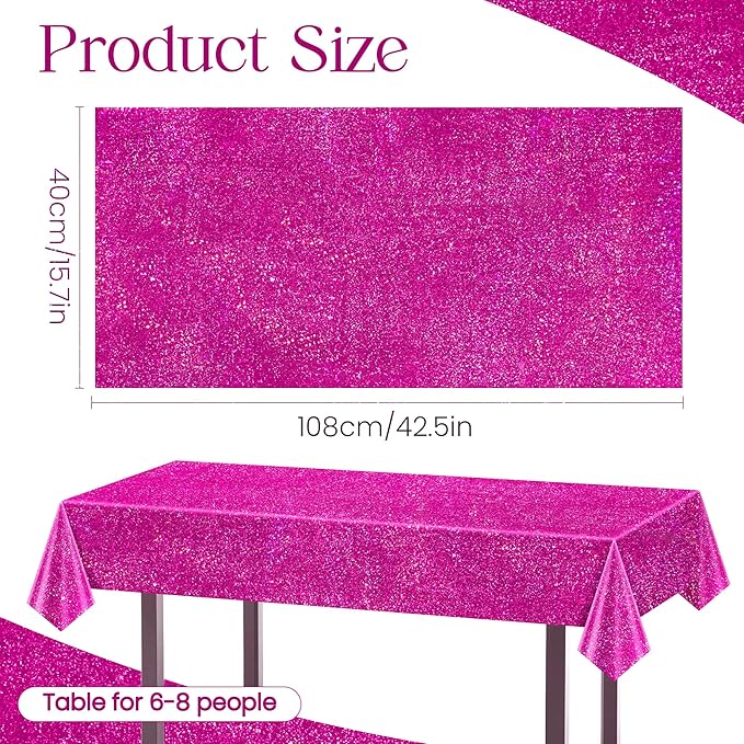 Just Shimmer 1 Pcs Fuchsia Hot Pink Holographic Tablecloths 40" x