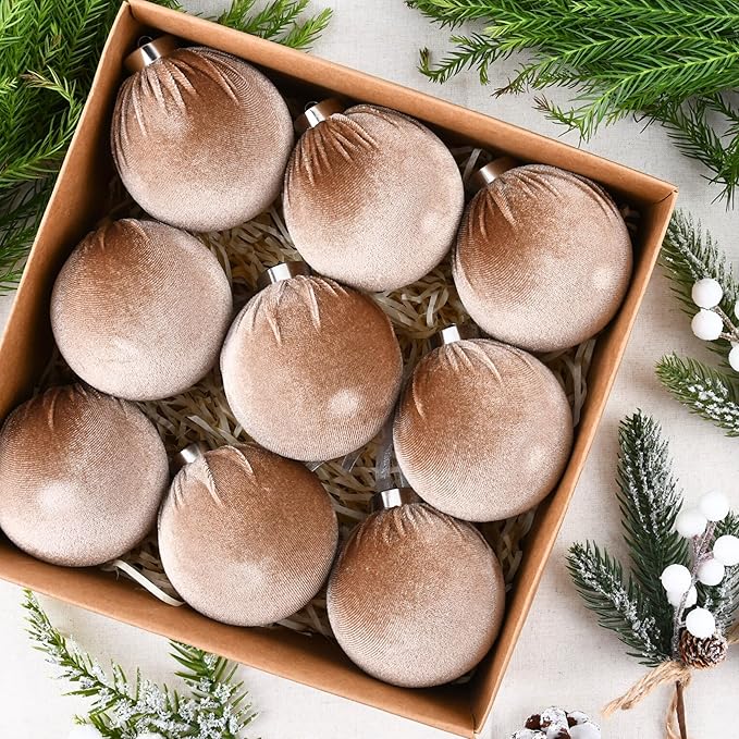 Velvet Ornaments for Christmas Tree Decorations - Brown Xmas Ball