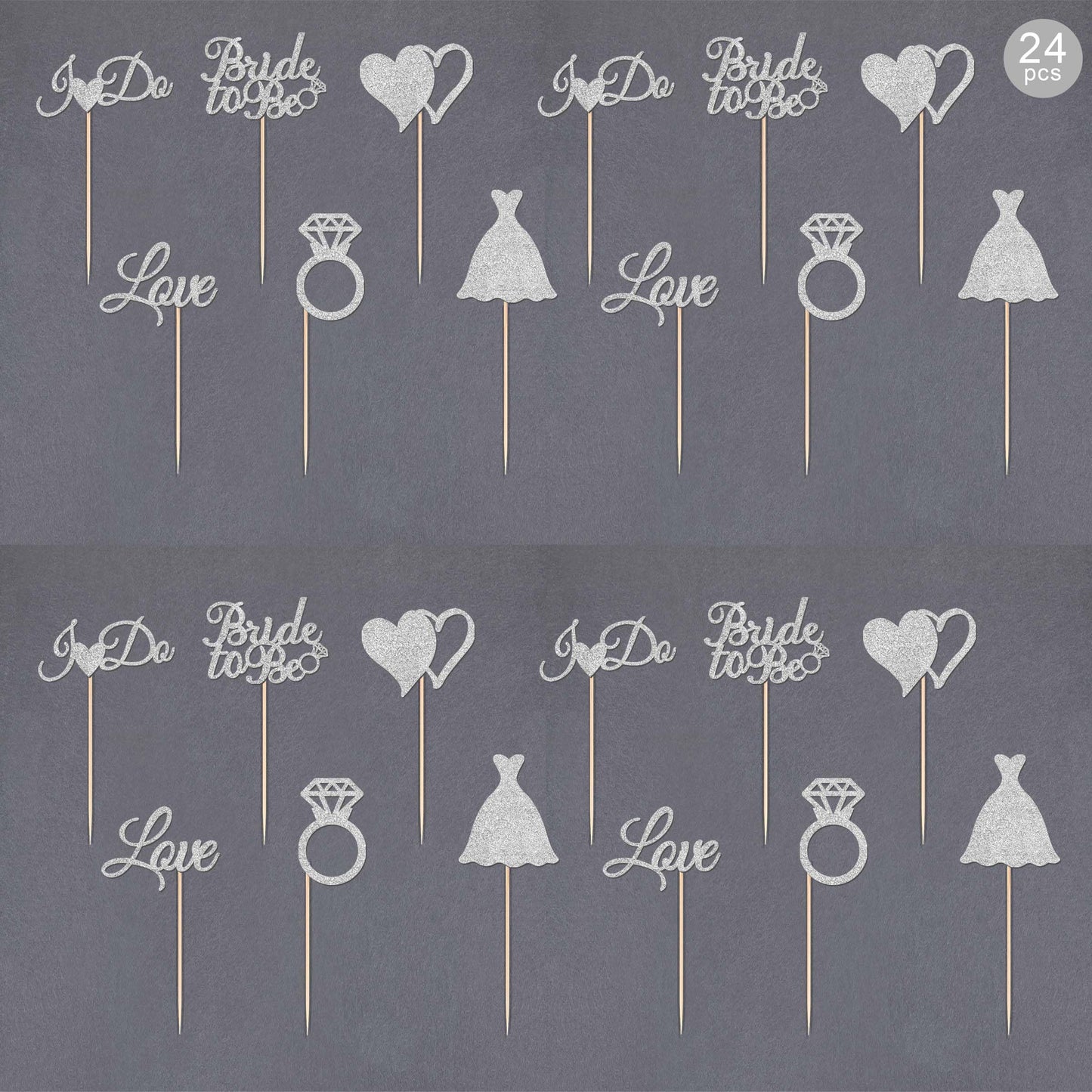Gexolenu 24 Pcs Bride To Be Cupcake Toppers Silver Glitter