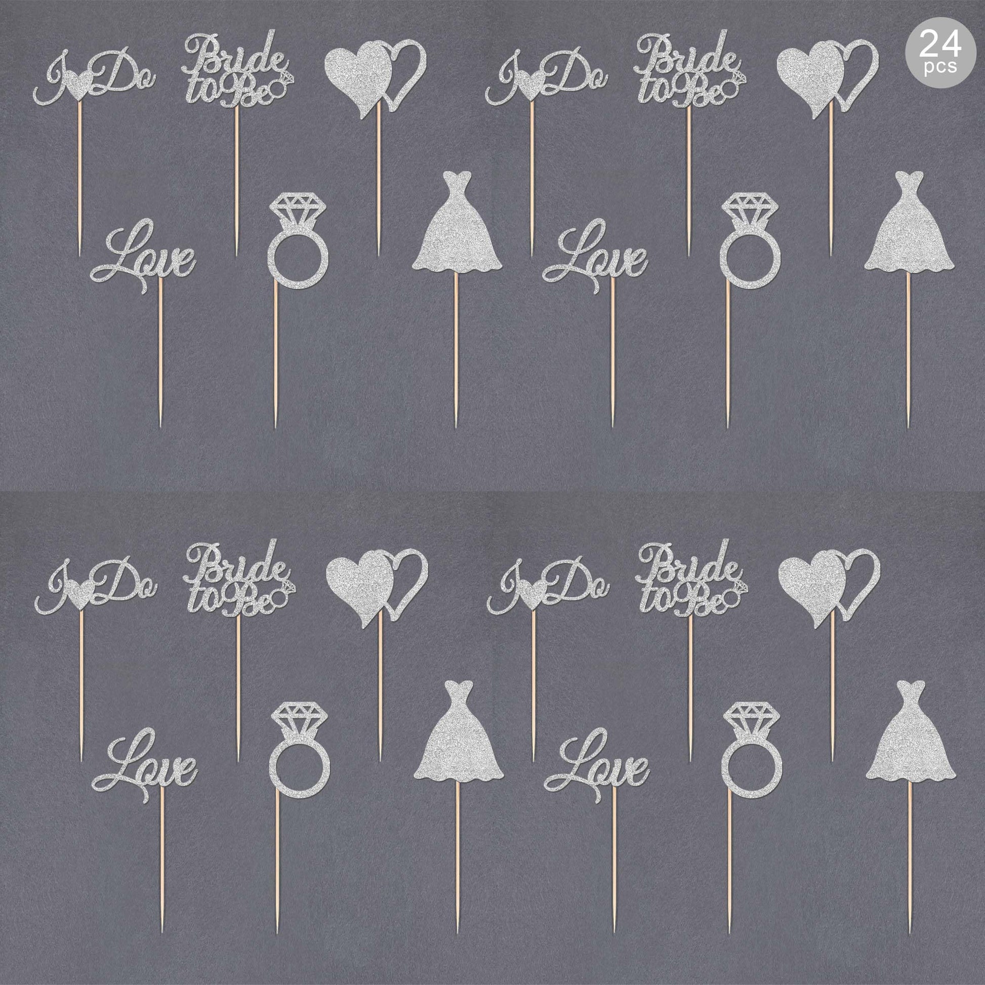 Gexolenu 24 Pcs Bride To Be Cupcake Toppers Silver Glitter