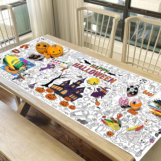 Giant Halloween Coloring Tablecloth for Kids Large 30x72 Inch Poster