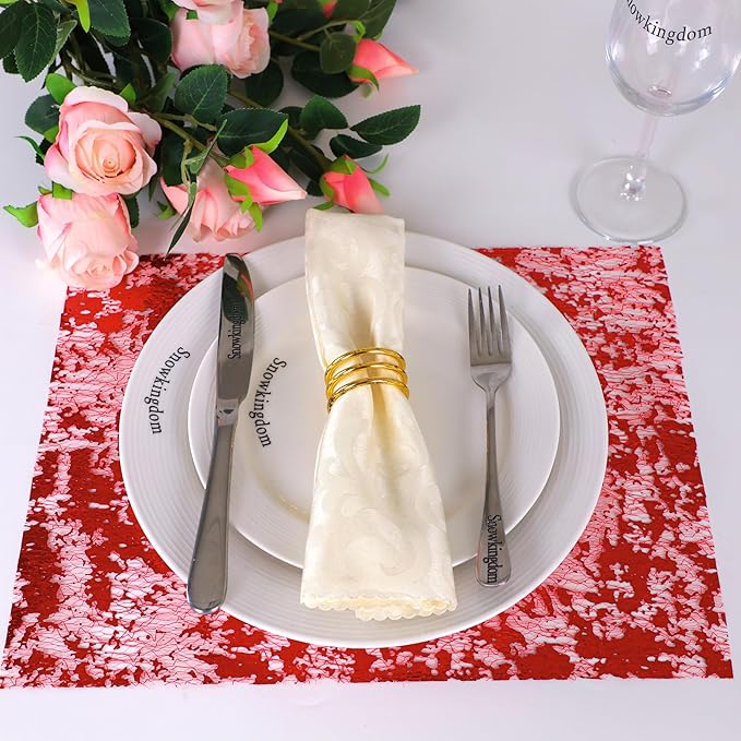 Snowkingdom Red Sparkly Table Runner Sequin Glitter Metallic Foil