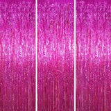 Voircoloria 3 Pack 3.3x8.2 Feet Pink Foil Fringe Backdrop Curtains,