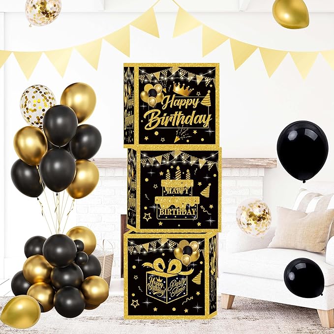Black and Gold Birthday Party Decorations for Men Women Includes