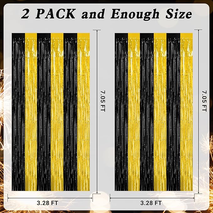 2 Pack Graduation Backdrop, 3.28 FT x 7.05 FT Black and Gold Foil