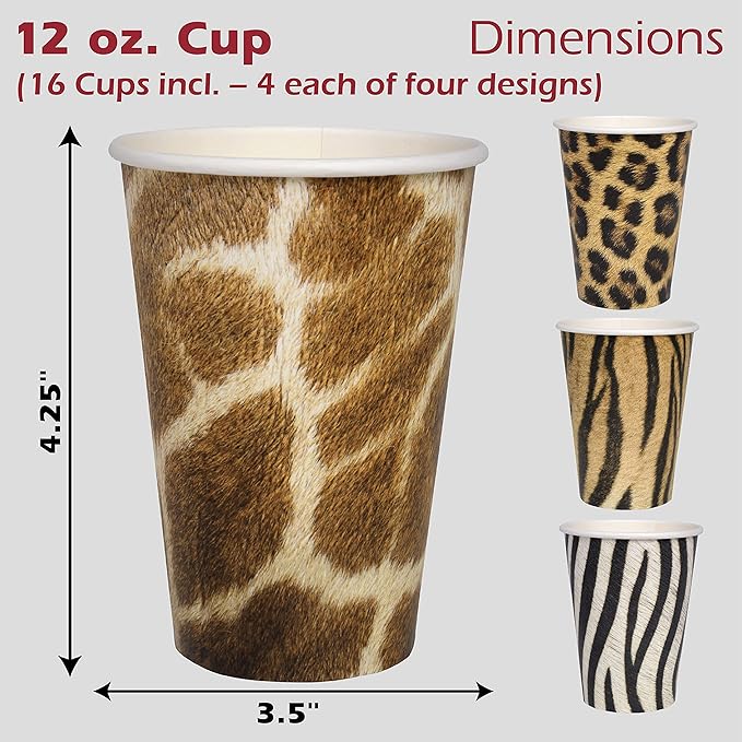 Safari Party Set for 16 guests 48 Pcs Tiger Leopard Giraffe and