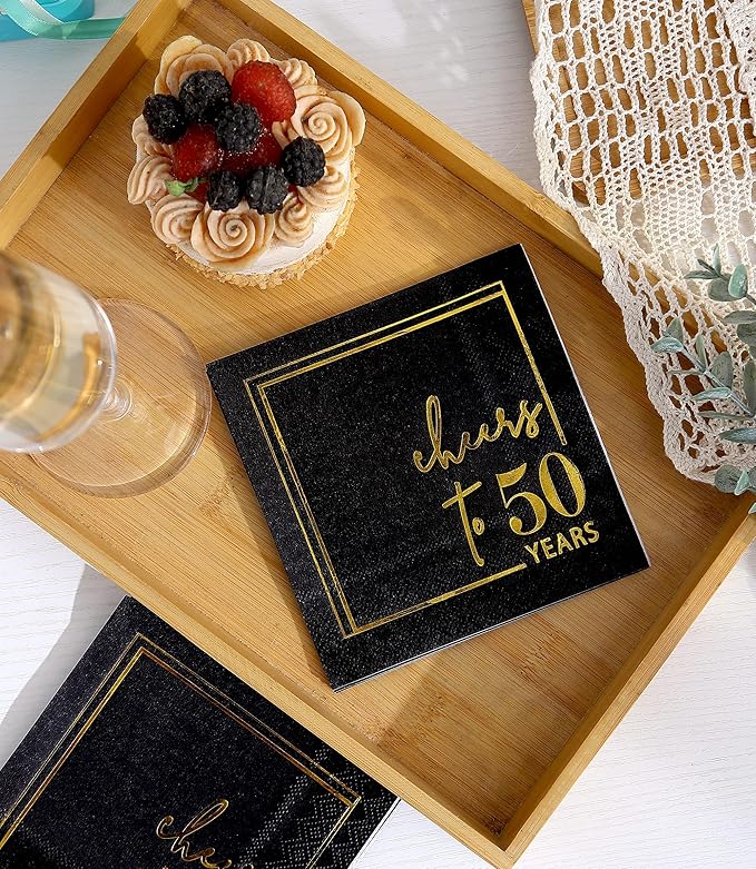 Cheers to Years Cocktail Napkins - 50 PK - 3-Ply Birthday Napkins 5x5