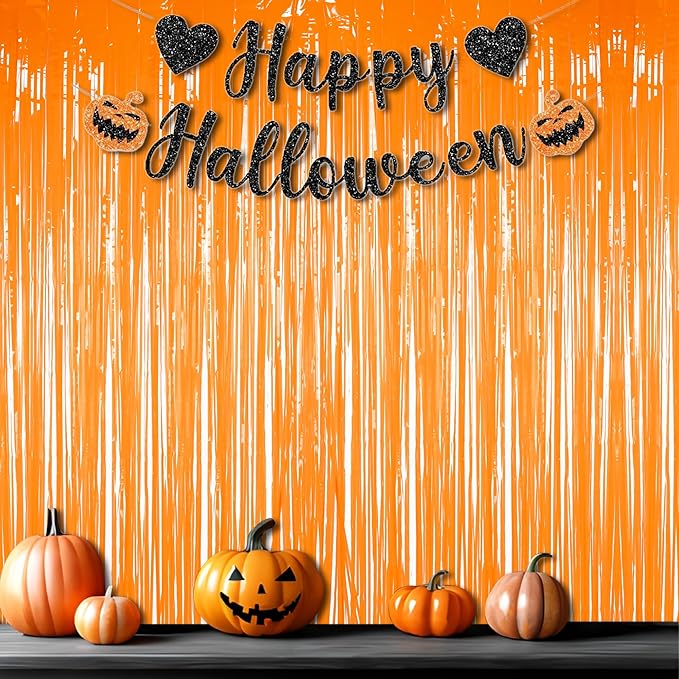Foil Fringe Curtains Halloweens Decorations - Orange Tinsel Photo