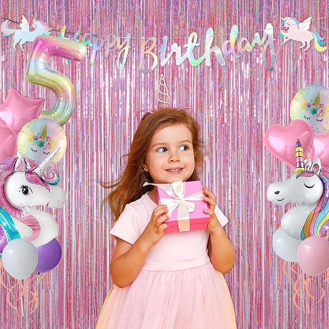 Melsan Pink Tinsel Curtains Backdrop, 3.2 ft x 8.2 ft Sparkle