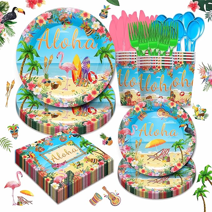 Hawaiian Luau Party Supplies Tableware Set Tropical Flamingo