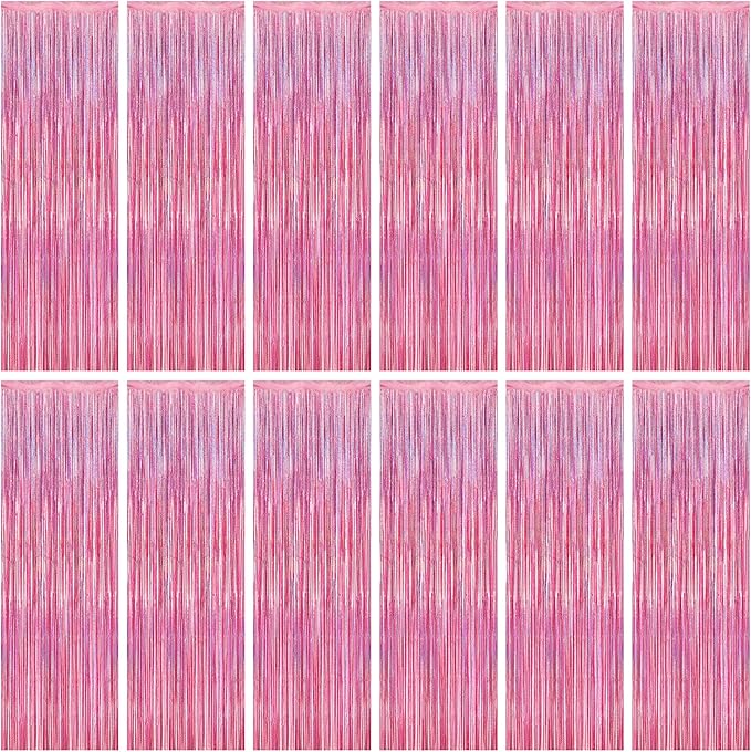 12 Pack Pink Backdrop, 3.28 FT x 7.05 FT Foil Streamers, Metallic