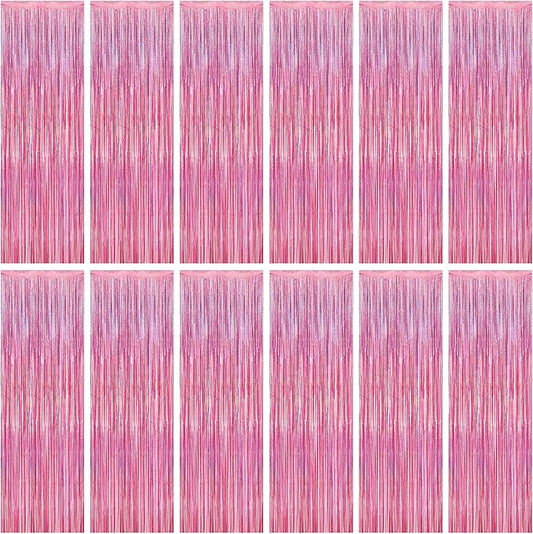 12 Pack Pink Backdrop, 3.28 FT x 7.05 FT Foil Streamers, Metallic