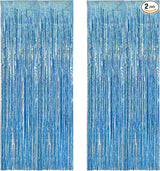 BRAVESHINE Light Blue Tinsel Foil Fringe Curtains - 2Pcs 3.2x8.2 ft