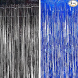 BRAVESHINE Foil Fringe Curtains - Black Blue Metallic Tinsel Photo