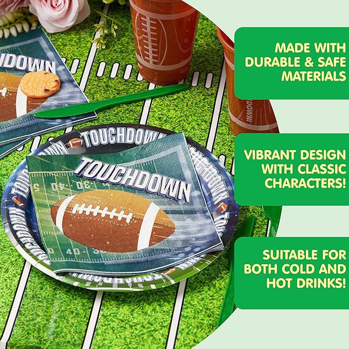 98 Pcs Football Party Supplies Set Serves 24 with 24 Cups 24 Plates