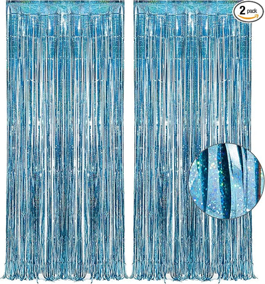 Blue Tinsel Curtain Party Backdrop - GREATRIL Foil Curtain Party