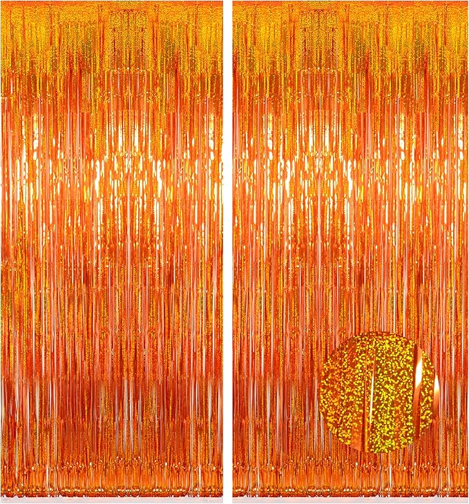 Melsan Orange Tinsel Backdrop Curtains, 3.2ft x 8.2ft Sparkle