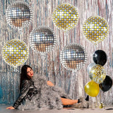 KatchOn, Silver and Gold Disco Ball Balloons -22 Inch, Pack of 6 | 4D