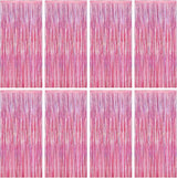 8 Pack Pink Backdrop, 3.28 FT x 7.05 FT Fringe Curtains, Metallic