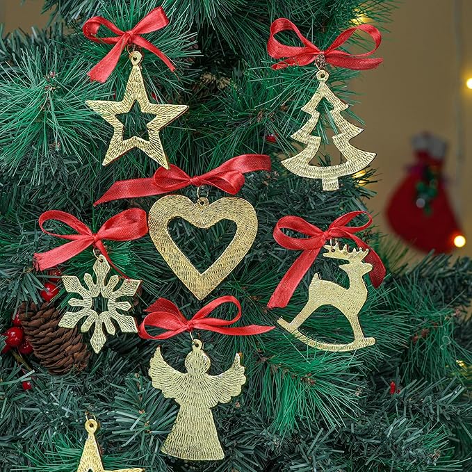 IndianShelf 12 Piece Golden Aluminum Christmas Tree Hanging Ornaments
