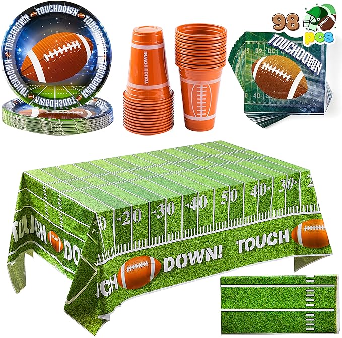 98 Pcs Football Party Supplies Set Serves 24 with 24 Cups 24 Plates