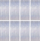 8 Pack 3.28 FT x 7.05 FT Tinsel Foil Fringe Backdrop, Glitter Silver