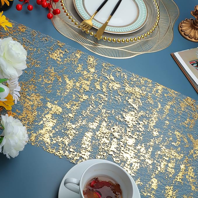 Snowkingdom Glitter Gold Table Runner Roll 11 Inch x 20 Feet Thin