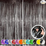 2 Pack Black Fringe Curtain Backdrop Black Streamers Halloween