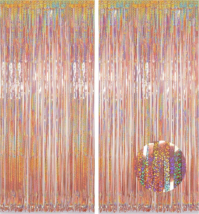 Photo Backdrop for Mothers Day Decorations, Melsan Rose Gold Tinsel