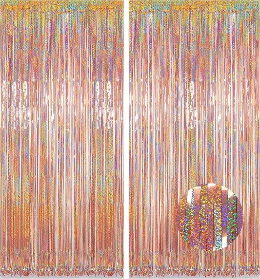 Photo Backdrop for Mothers Day Decorations, Melsan Rose Gold Tinsel