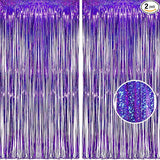 BRAVESHINE Purple Tinsel Foil Fringe Curtains - 2Pcs 3.2x8.2ft Party