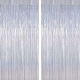 2 Pack Silver Metallic Tinsel Foil Curtains, 3.28 FT x 7.05 FT