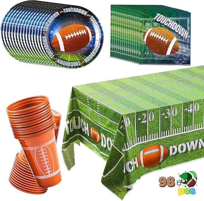 98 Pcs Football Party Supplies Set Serves 24 with 24 Cups 24 Plates