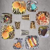 Safari Party Set for 16 guests 48 Pcs Tiger Leopard Giraffe and