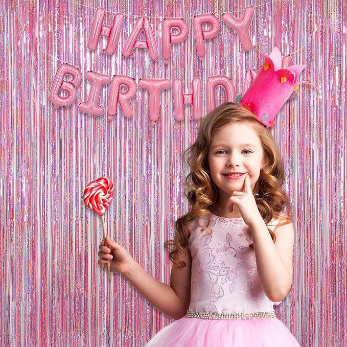 Melsan Pink Tinsel Curtains Backdrop, 3.2 ft x 8.2 ft Sparkle